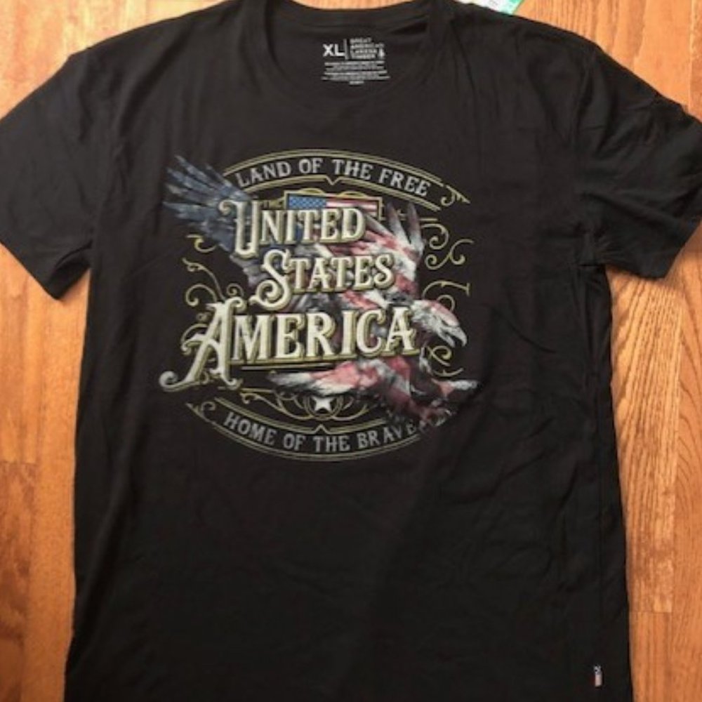 USA Black T-Shirt. America. Home of the brave. Land of the free. New. Size: XL